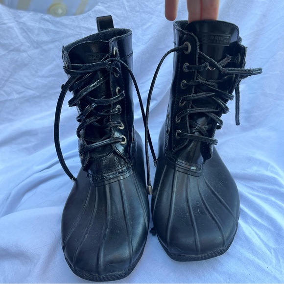 SPERRY  Black Lace-Up duck/rain boots - Picture 1 of 6